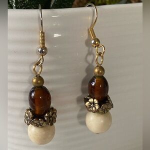 Elegant Gold and Brown Beaded Earrings